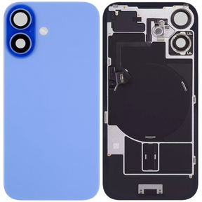 Back Glass With Steel Plate With Wireless NFC Charging MagSafe Magnet & Flashlight Flex Compatible For iPhone 16 Plus (Used OEM Pull: Grade A) (Ultramarine)