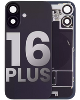 Back Glass With Steel Plate With Wireless NFC Charging MagSafe Magnet & Flashlight Flex Compatible For iPhone 16 Plus (Used OEM Pull: Grade A) (Black)