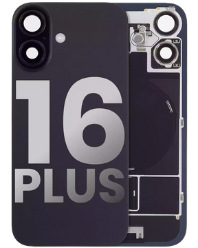 Back Glass With Steel Plate With Wireless NFC Charging MagSafe Magnet & Flashlight Flex Compatible For iPhone 16 Plus (Used OEM Pull: Grade A) (Black)