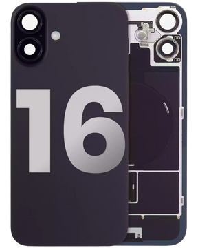 Back Glass With Steel Plate With Wireless NFC Charging MagSafe Magnet & Flashlight Flex Compatible For iPhone 16 (Used OEM Pull: Grade A) (Black)