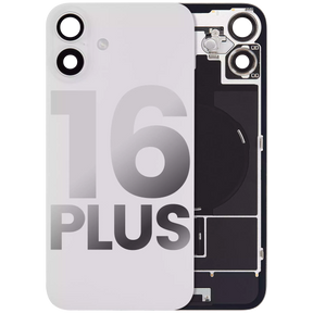 Back Glass With Steel Plate With Wireless NFC Charging MagSafe Magnet & Flashlight Flex Compatible For iPhone 16 Plus (Used OEM Pull: Grade A) (White)