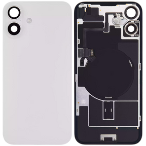 Back Glass With Steel Plate With Wireless NFC Charging MagSafe Magnet & Flashlight Flex Compatible For iPhone 16 Plus (Used OEM Pull: Grade A) (White)
