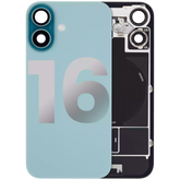 Back Glass With Steel Plate With Wireless NFC Charging MagSafe Magnet & Flashlight Flex Compatible For iPhone 16 (Used OEM Pull: Grade A) (Teal)