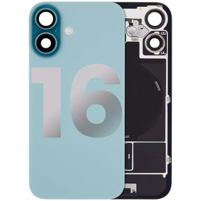 Back Glass With Steel Plate With Wireless NFC Charging MagSafe Magnet & Flashlight Flex Compatible For iPhone 16 (Used OEM Pull: Grade A) (Teal)
