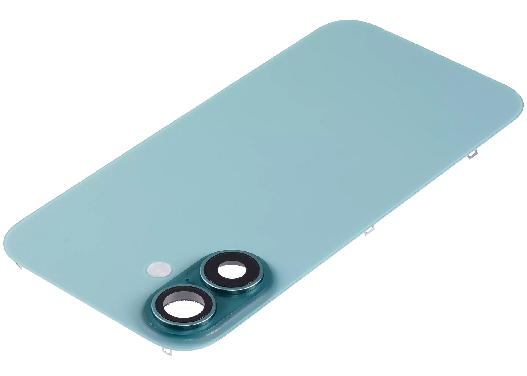 Back Glass With Steel Plate With Wireless NFC Charging MagSafe Magnet & Flashlight Flex Compatible For iPhone 16 (Used OEM Pull: Grade A) (Teal)