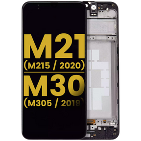 OLED Assembly With Frame Compatible For Samsung Galaxy M21 (M215 / 2020) / M30 (M305 / 2019) (Refurbished) (Black)