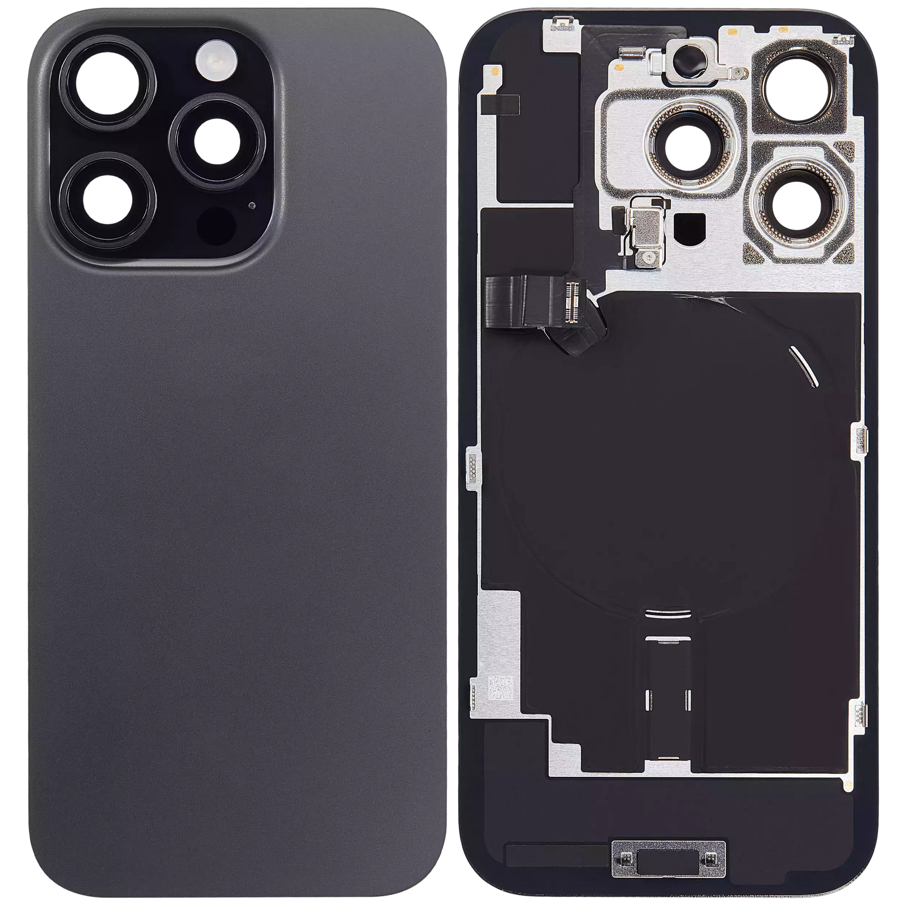 Back Glass With Steel Plate With Wireless NFC Charging MagSafe Magnet & Flashlight Flex Compatible For iPhone 16 Pro (Used OEM Pull: Grade A) (Black Titanium)