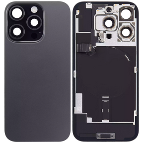 Back Glass With Steel Plate With Wireless NFC Charging MagSafe Magnet & Flashlight Flex Compatible For iPhone 16 Pro (Used OEM Pull: Grade A) (Black Titanium)
