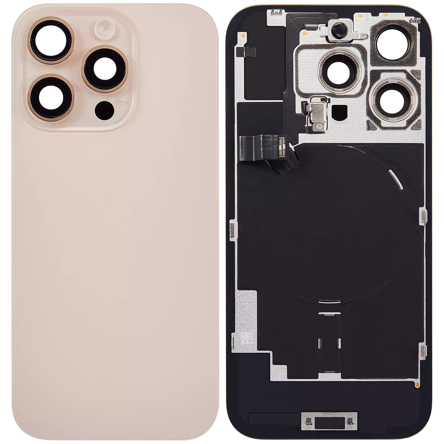 Back Glass With Steel Plate With Wireless NFC Charging MagSafe Magnet & Flashlight Flex Compatible For iPhone 16 Pro (Used OEM Pull: Grade A) (Desert Titanium)