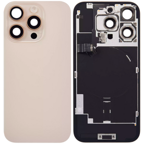 Back Glass With Steel Plate With Wireless NFC Charging MagSafe Magnet & Flashlight Flex Compatible For iPhone 16 Pro (Used OEM Pull: Grade A) (Desert Titanium)