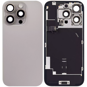 Back Glass With Steel Plate With Wireless NFC Charging MagSafe Magnet & Flashlight Flex Compatible For iPhone 16 Pro (Used OEM Pull: Grade A) (Natural Titanium)