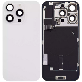 Back Glass With Steel Plate With Wireless NFC Charging MagSafe Magnet & Flashlight Flex Compatible For iPhone 16 Pro (Used OEM Pull: Grade A) (White Titanium)