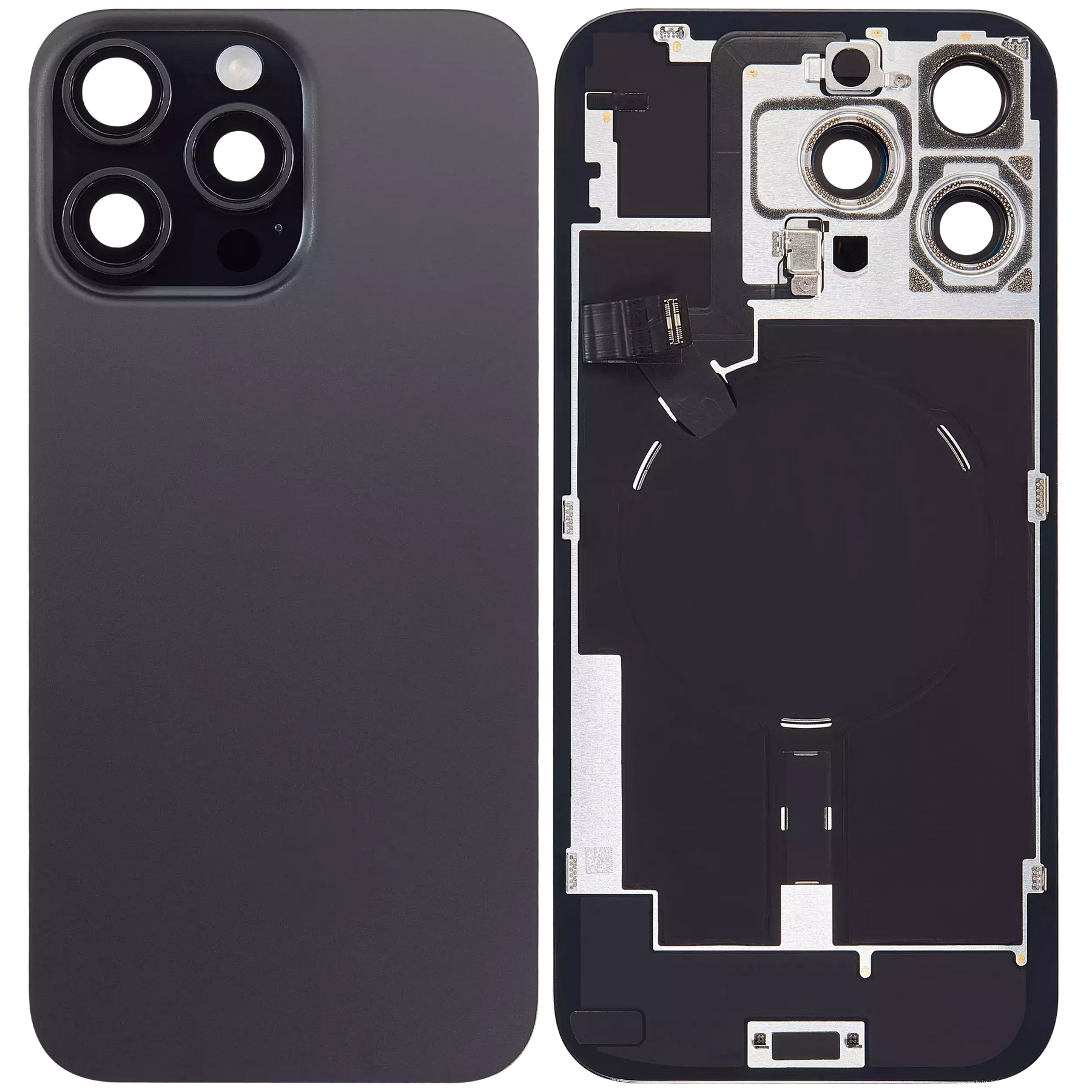 Back Glass With Steel Plate With Wireless NFC Charging MagSafe Magnet & Flashlight Flex Compatible For iPhone 16 Pro Max (Used OEM Pull: Grade A) (Black Titanium)