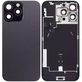 Back Glass With Steel Plate With Wireless NFC Charging MagSafe Magnet & Flashlight Flex Compatible For iPhone 16 Pro Max (Used OEM Pull: Grade A) (Black Titanium)