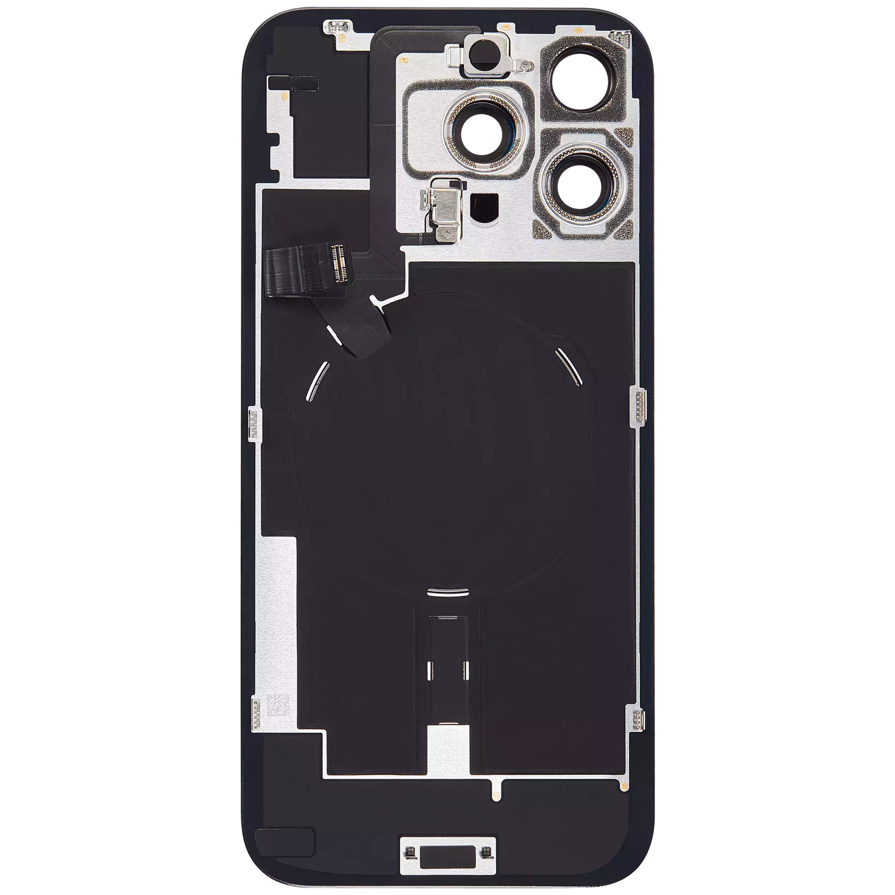 Back Glass With Steel Plate With Wireless NFC Charging MagSafe Magnet & Flashlight Flex Compatible For iPhone 16 Pro Max (Used OEM Pull: Grade A) (Black Titanium)