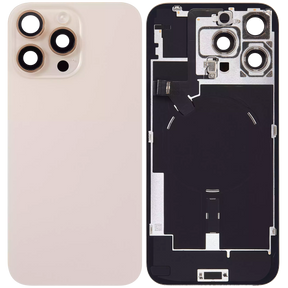 Back Glass With Steel Plate With Wireless NFC Charging MagSafe Magnet & Flashlight Flex Compatible For iPhone 16 Pro Max (Used OEM Pull: Grade A) (Desert Titanium)