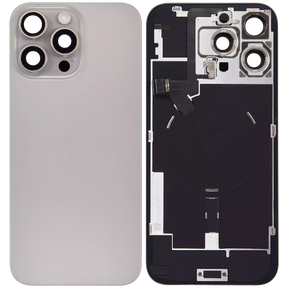Back Glass With Steel Plate With Wireless NFC Charging MagSafe Magnet & Flashlight Flex Compatible For iPhone 16 Pro Max (Used OEM Pull: Grade A) (Natural Titanium)