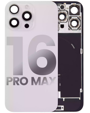 Back Glass With Steel Plate With Wireless NFC Charging MagSafe Magnet & Flashlight Flex Compatible For iPhone 16 Pro Max (Used OEM Pull: Grade A) (White Titanium)
