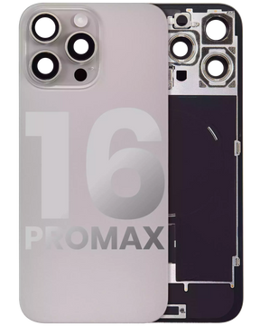 Back Glass With Steel Plate With Wireless NFC Charging MagSafe Magnet & Flashlight Flex Compatible For iPhone 16 Pro Max (Used OEM Pull: Grade A) (Natural Titanium)