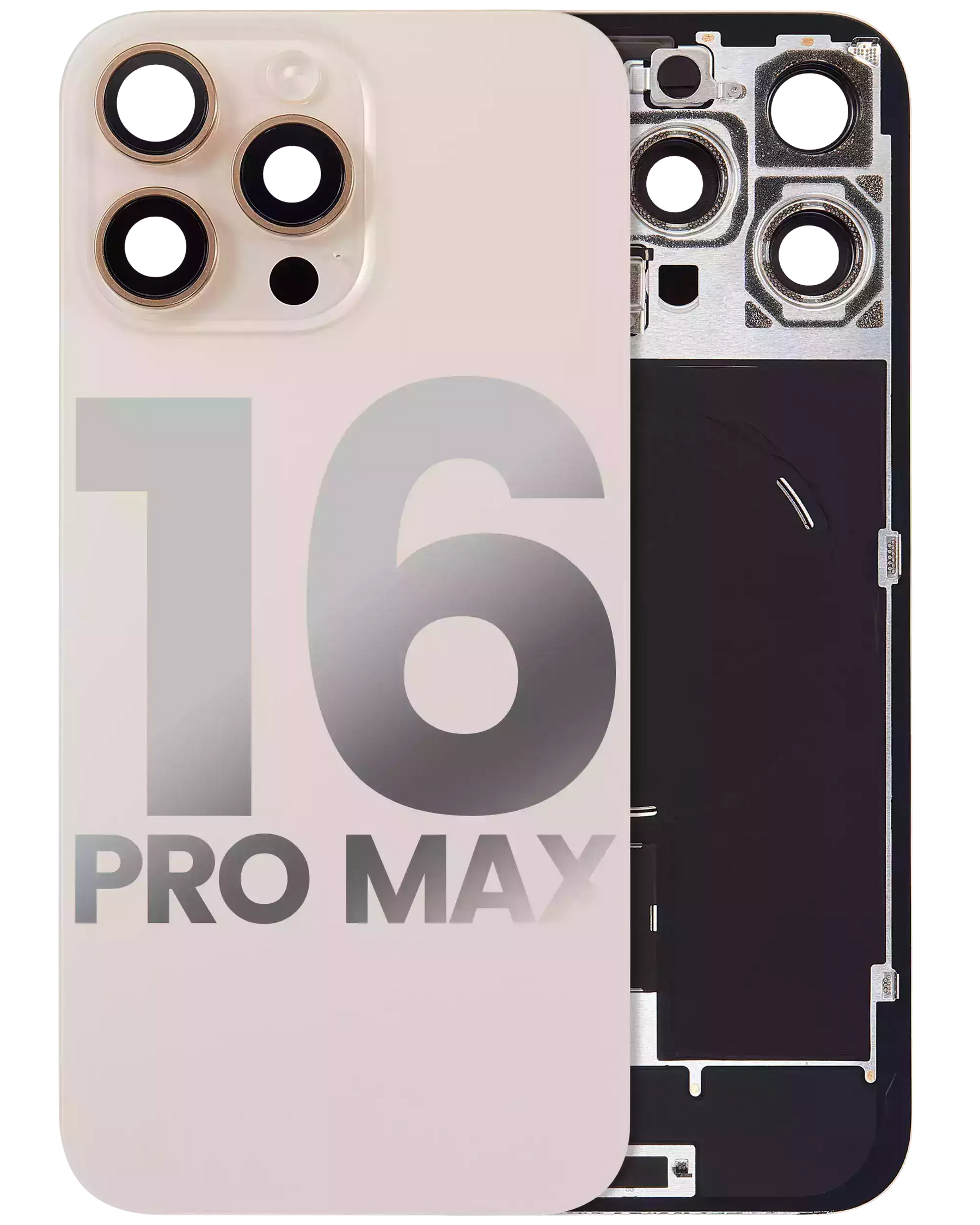 Back Glass With Steel Plate With Wireless NFC Charging MagSafe Magnet & Flashlight Flex Compatible For iPhone 16 Pro Max (Used OEM Pull: Grade A) (Desert Titanium)