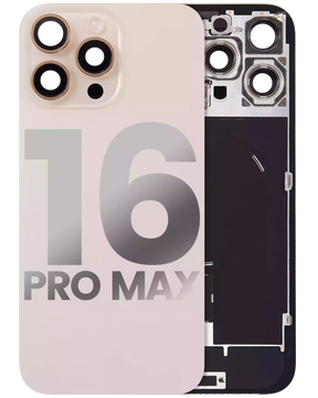 Back Glass With Steel Plate With Wireless NFC Charging MagSafe Magnet & Flashlight Flex Compatible For iPhone 16 Pro Max (Used OEM Pull: Grade A) (Desert Titanium)