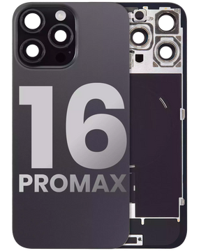 Back Glass With Steel Plate With Wireless NFC Charging MagSafe Magnet & Flashlight Flex Compatible For iPhone 16 Pro Max (Used OEM Pull: Grade A) (Black Titanium)