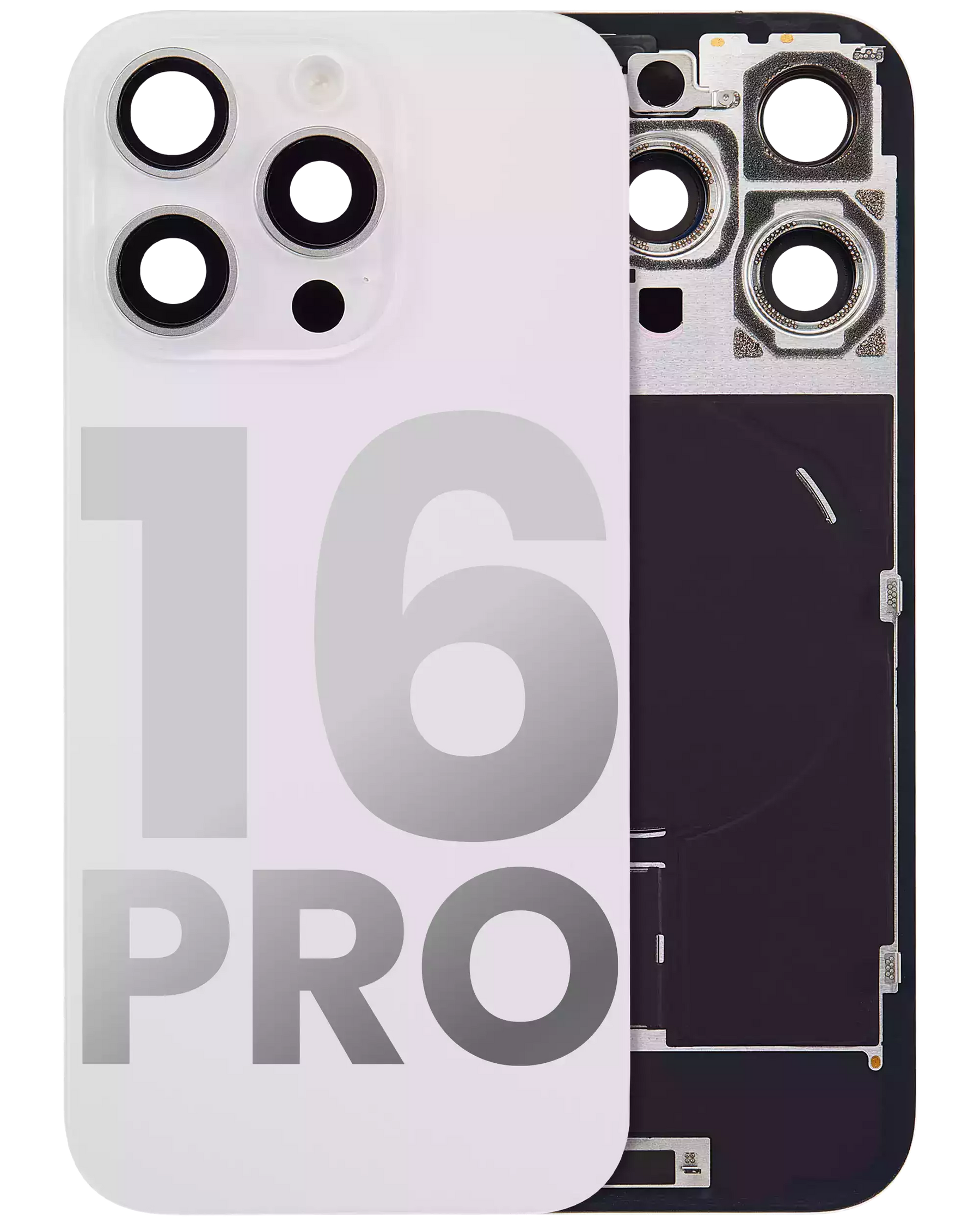 Back Glass With Steel Plate With Wireless NFC Charging MagSafe Magnet & Flashlight Flex Compatible For iPhone 16 Pro (Used OEM Pull: Grade A) (White Titanium)