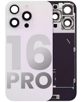 Back Glass With Steel Plate With Wireless NFC Charging MagSafe Magnet & Flashlight Flex Compatible For iPhone 16 Pro (Used OEM Pull: Grade A) (White Titanium)