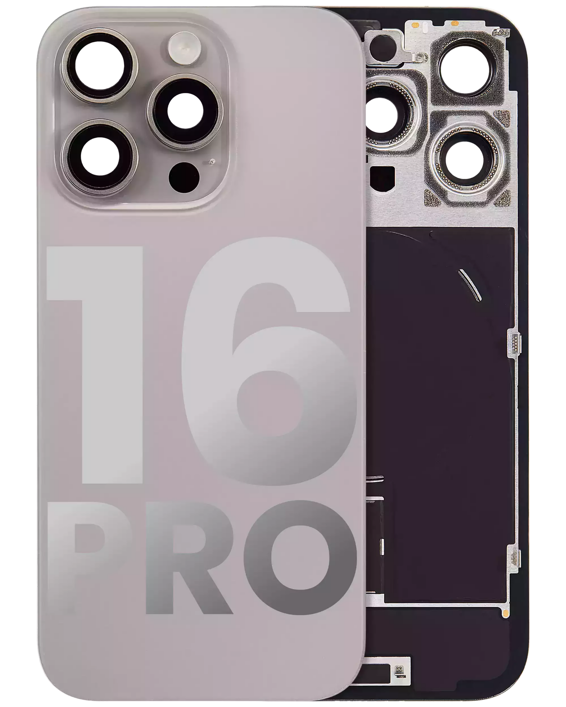 Back Glass With Steel Plate With Wireless NFC Charging MagSafe Magnet & Flashlight Flex Compatible For iPhone 16 Pro (Used OEM Pull: Grade A) (Natural Titanium)