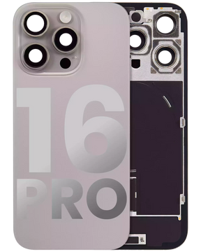 Back Glass With Steel Plate With Wireless NFC Charging MagSafe Magnet & Flashlight Flex Compatible For iPhone 16 Pro (Used OEM Pull: Grade A) (Natural Titanium)