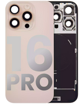 Back Glass With Steel Plate With Wireless NFC Charging MagSafe Magnet & Flashlight Flex Compatible For iPhone 16 Pro (Used OEM Pull: Grade A) (Desert Titanium)