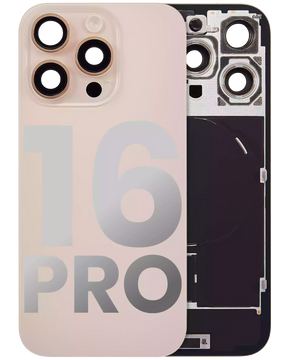 Back Glass With Steel Plate With Wireless NFC Charging MagSafe Magnet & Flashlight Flex Compatible For iPhone 16 Pro (Used OEM Pull: Grade A) (Desert Titanium)