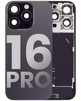 Back Glass With Steel Plate With Wireless NFC Charging MagSafe Magnet & Flashlight Flex Compatible For iPhone 16 Pro (Used OEM Pull: Grade A) (Black Titanium)