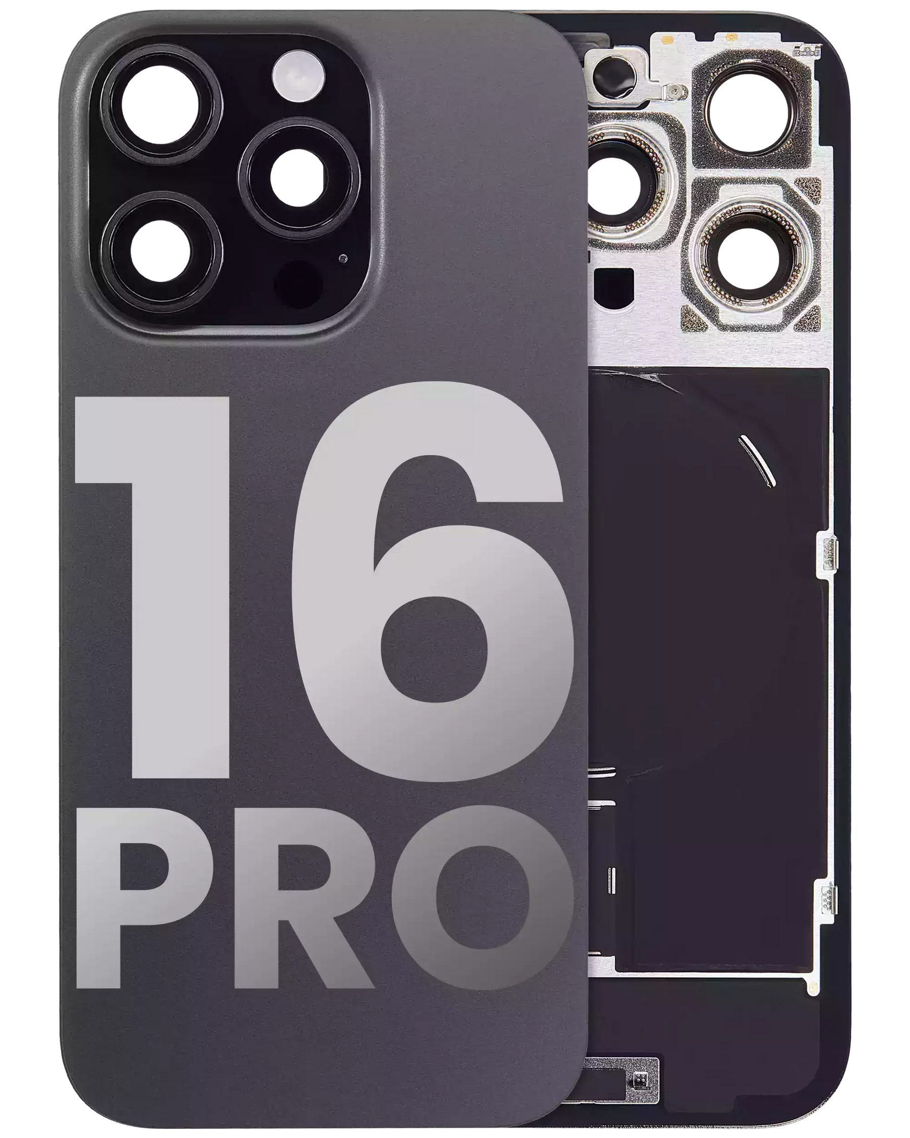 Back Glass With Steel Plate With Wireless NFC Charging MagSafe Magnet & Flashlight Flex Compatible For iPhone 16 Pro (Used OEM Pull: Grade A) (Black Titanium)