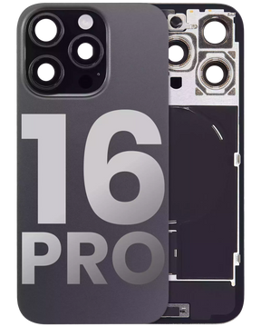 Back Glass With Steel Plate With Wireless NFC Charging MagSafe Magnet & Flashlight Flex Compatible For iPhone 16 Pro (Used OEM Pull: Grade A) (Black Titanium)