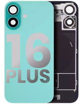 Back Glass With Steel Plate With Wireless NFC Charging MagSafe Magnet & Flashlight Flex Compatible For iPhone 16 Plus (Used OEM Pull: Grade A) (Teal)