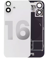 Back Glass With Steel Plate With Wireless NFC Charging MagSafe Magnet & Flashlight Flex Compatible For iPhone 16 (Used OEM Pull: Grade A) (White)