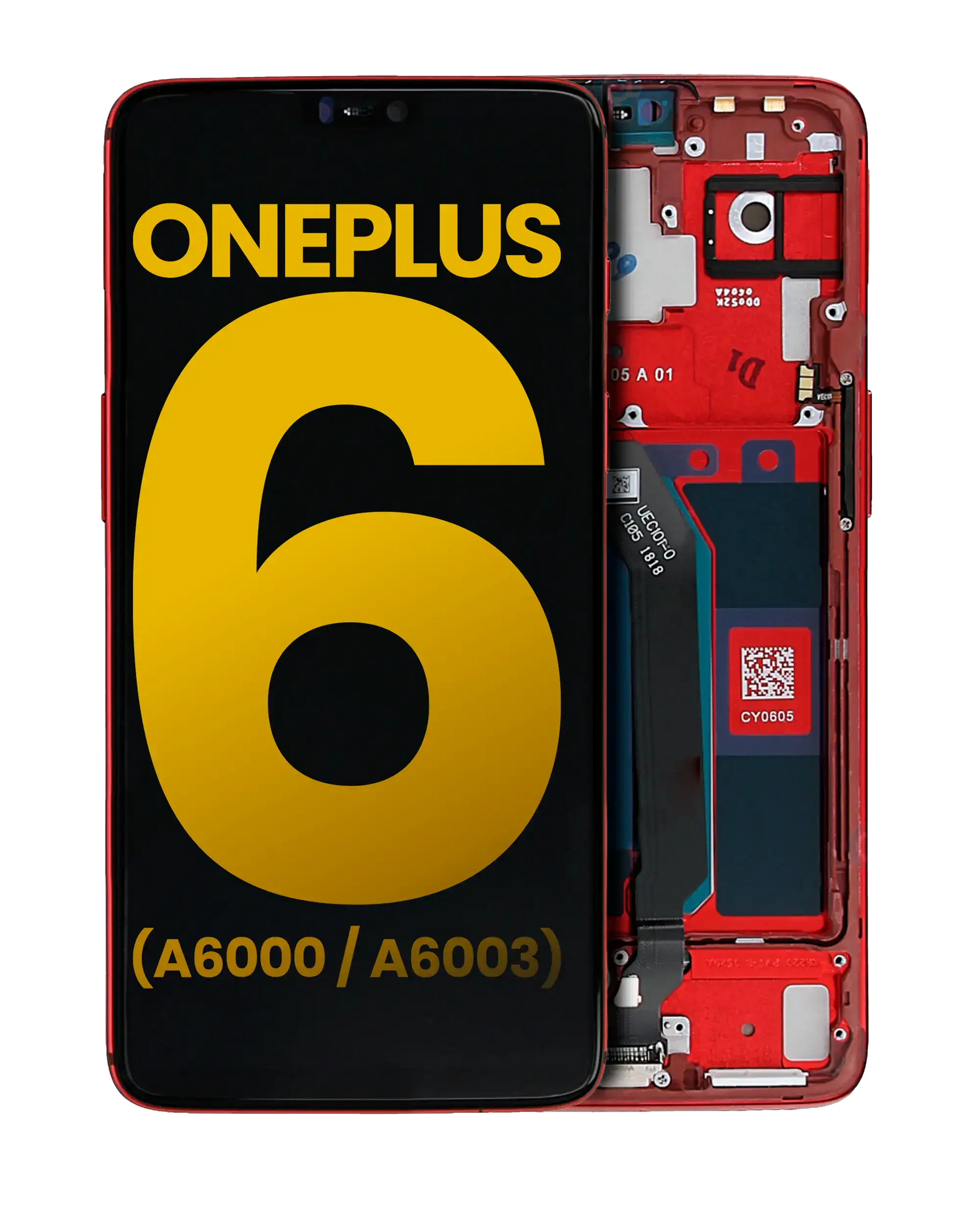 Replacement OLED Assembly With Frame Compatible For OnePlus 6 (A6000 / A6003) (Refurbished) (Amber Red)