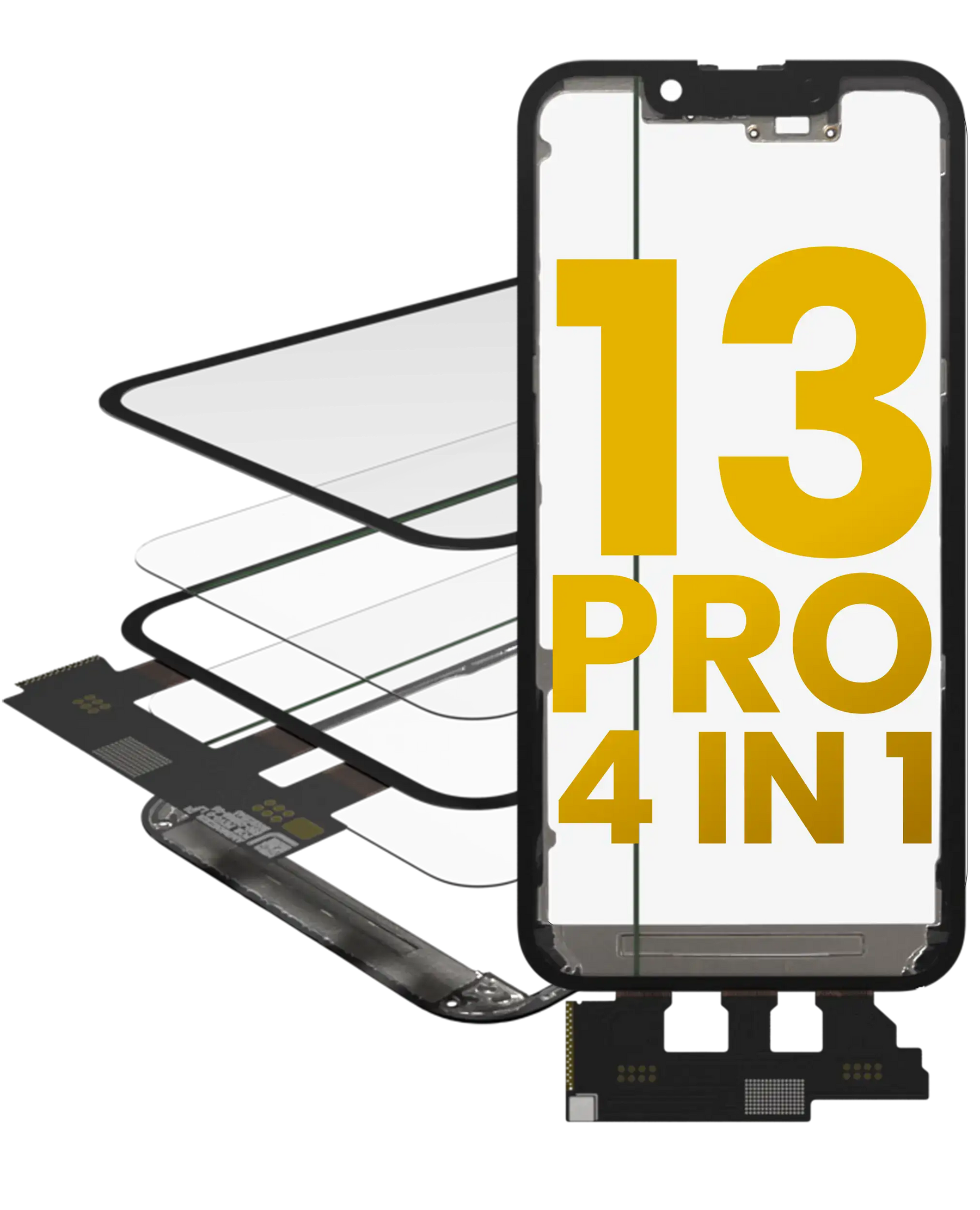 4 in 1 Short Flex (Digitizer Touch With Glass + OCA + Frame Pre-installed) Compatible For iPhone 13 Pro (OCA Master)
