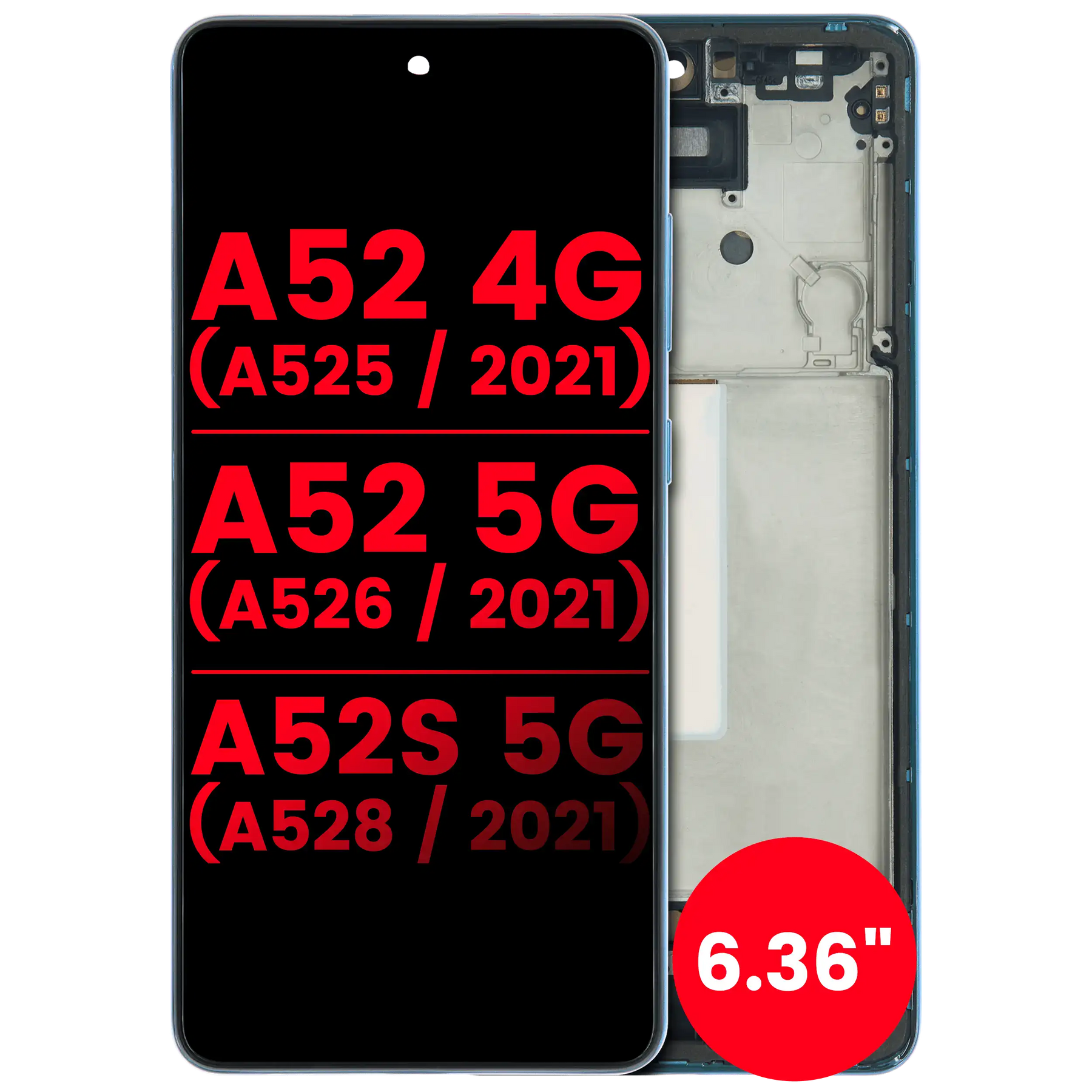 Replacement OLED Assembly With Frame Compatible For Samsung Galaxy A52 4G (A525 / 2021) / A52 5G (A526 / 2021) / A52S 5G (A528 / 2021) (6.36") (Vemake) (Awesome Blue)