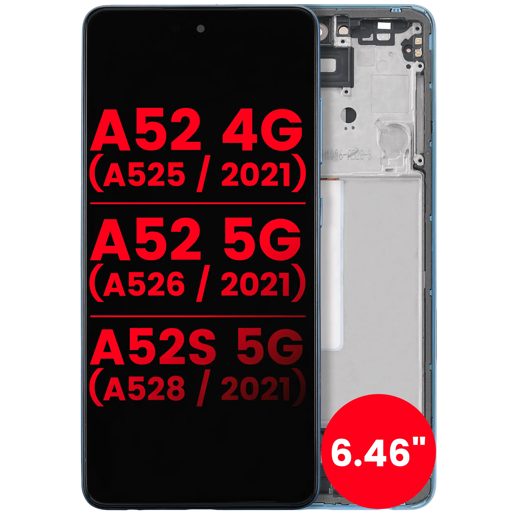 Replacement OLED Assembly With Frame Compatible For Samsung Galaxy A52 4G (A525 / 2021) / A52 5G (A526 / 2021) / A52S 5G (A528 / 2021) (6.46") (Vemake) (Awesome Blue)