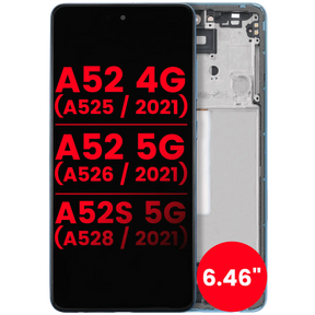 Replacement OLED Assembly With Frame Compatible For Samsung Galaxy A52 4G (A525 / 2021) / A52 5G (A526 / 2021) / A52S 5G (A528 / 2021) (6.46") (Vemake) (Awesome Blue)