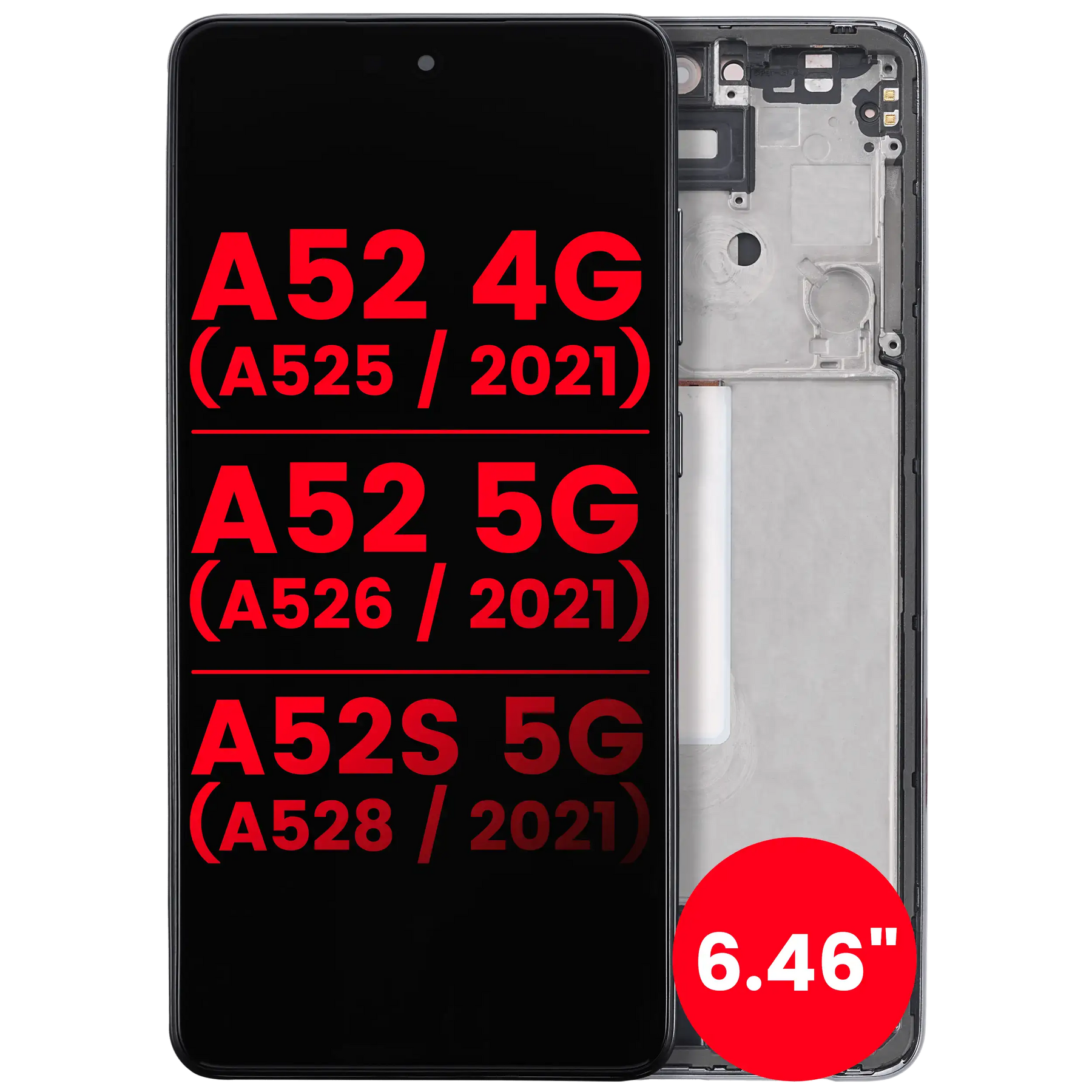 Replacement OLED Assembly With Frame Compatible For Samsung Galaxy A52 4G (A525 / 2021) / A52 5G (A526 / 2021) / A52S 5G (A528 / 2021) (6.46") (Vemake) (Awesome Black)