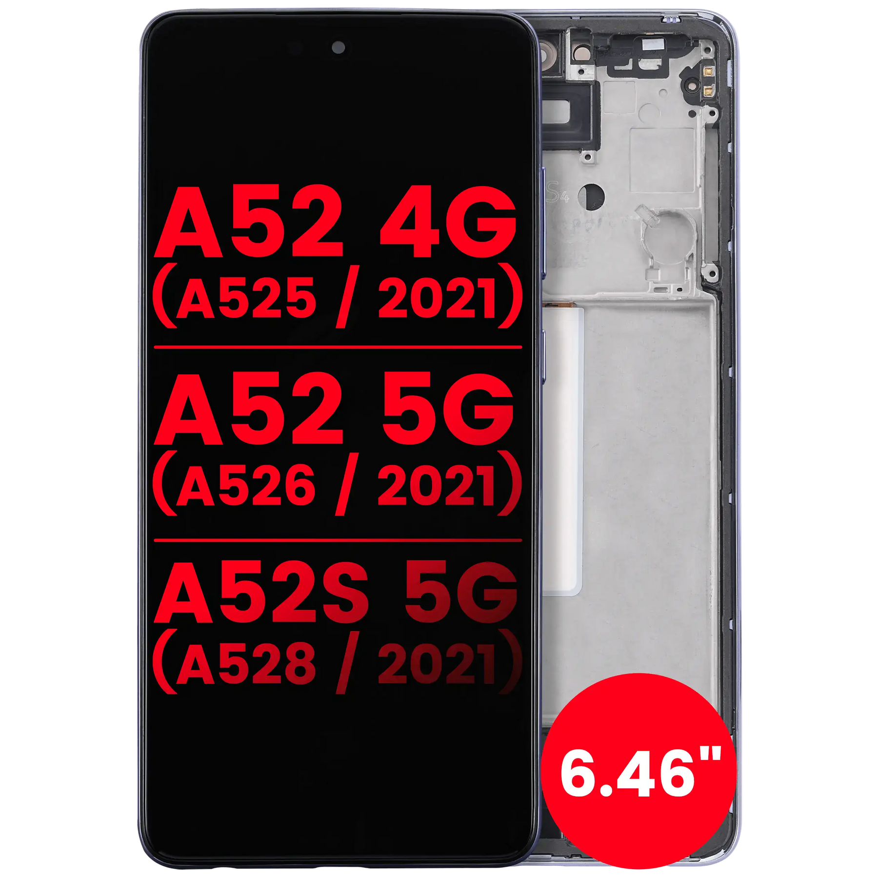 Replacement OLED Assembly With Frame Compatible For Samsung Galaxy A52 4G (A525 / 2021) / A52 5G (A526 / 2021) / A52S 5G (A528 / 2021) (6.46") (Vemake) (Awesome Purple)