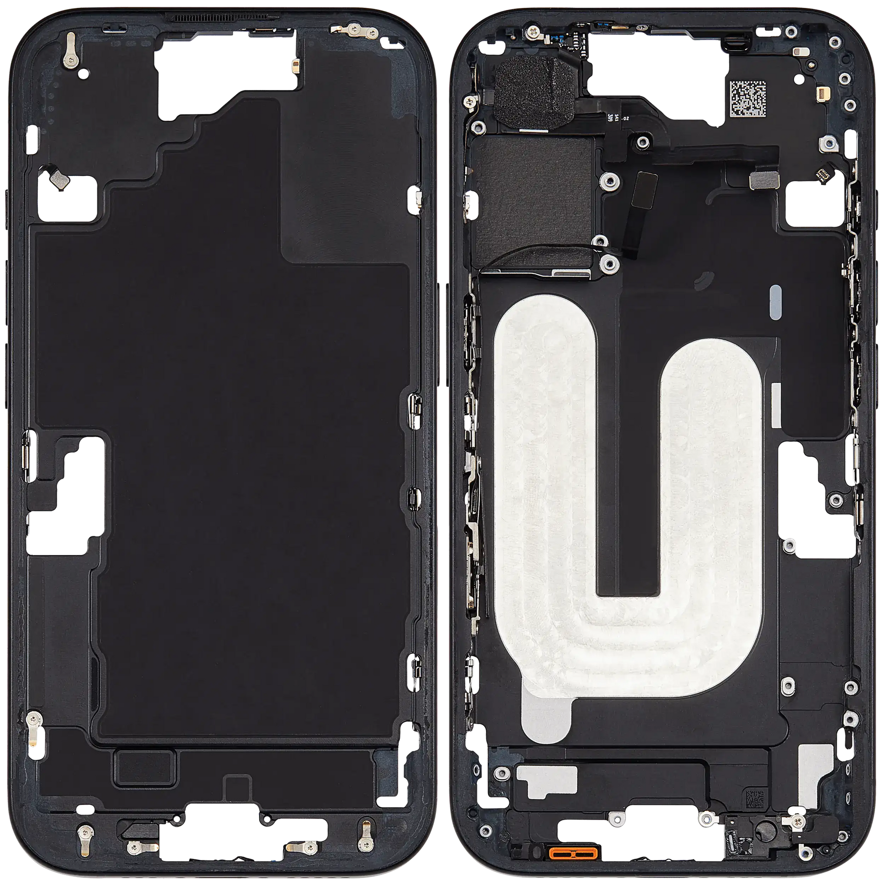 Mid-Frame Housing With Power And Volume Button Compatible For iPhone 16 (US Version) (Used OEM Pull: Grade A) (Black)