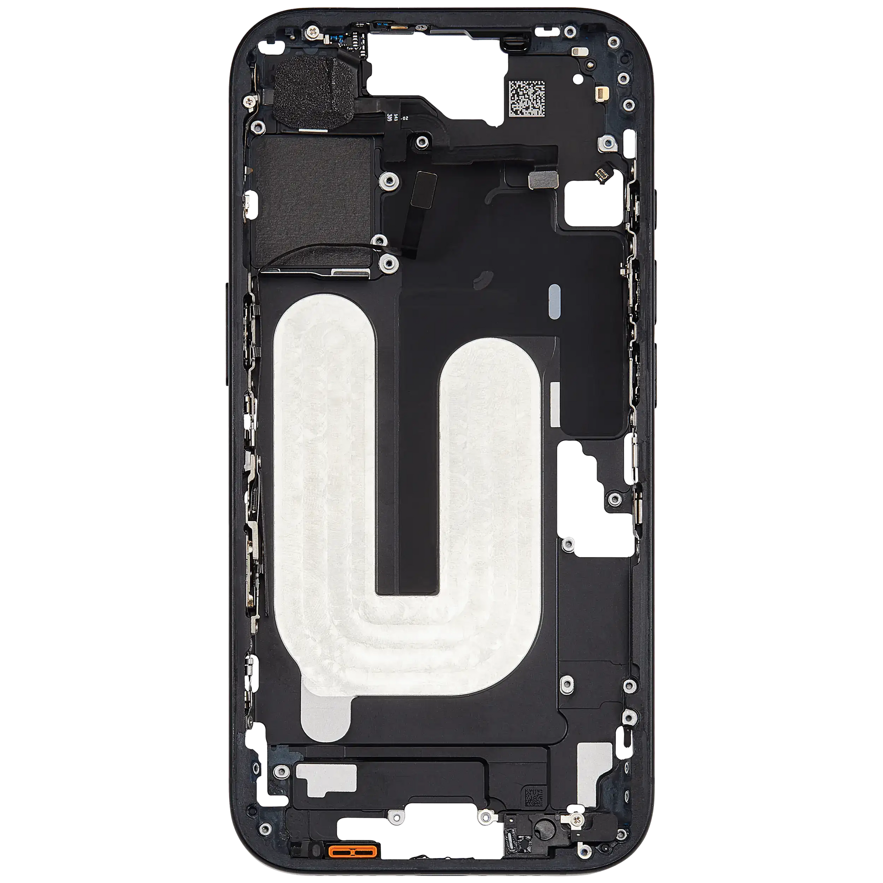 Mid-Frame Housing With Power And Volume Button Compatible For iPhone 16 (US Version) (Used OEM Pull: Grade A) (Black)