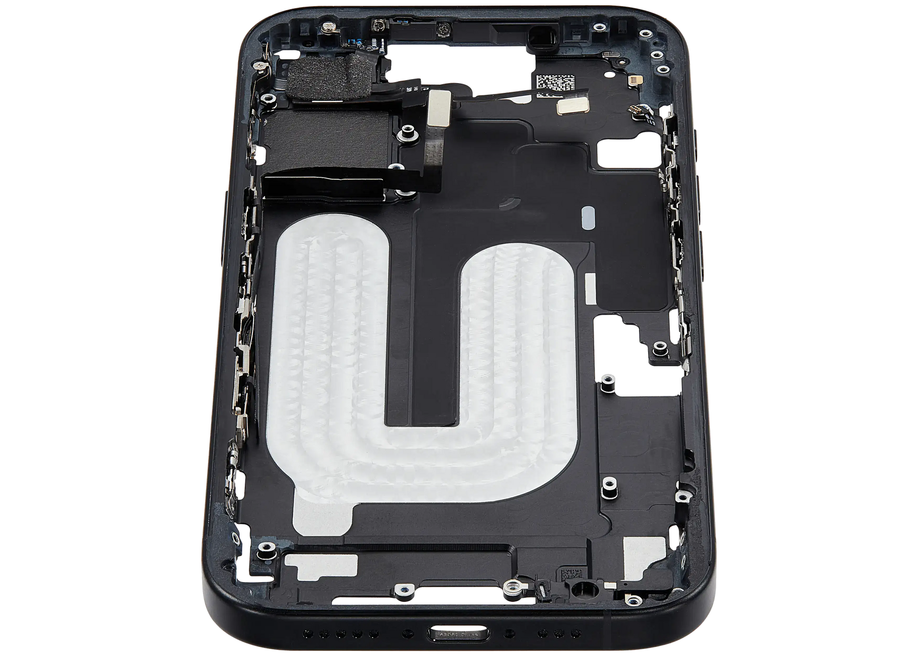 Mid-Frame Housing With Power And Volume Button Compatible For iPhone 16 (US Version) (Used OEM Pull: Grade A) (Black)
