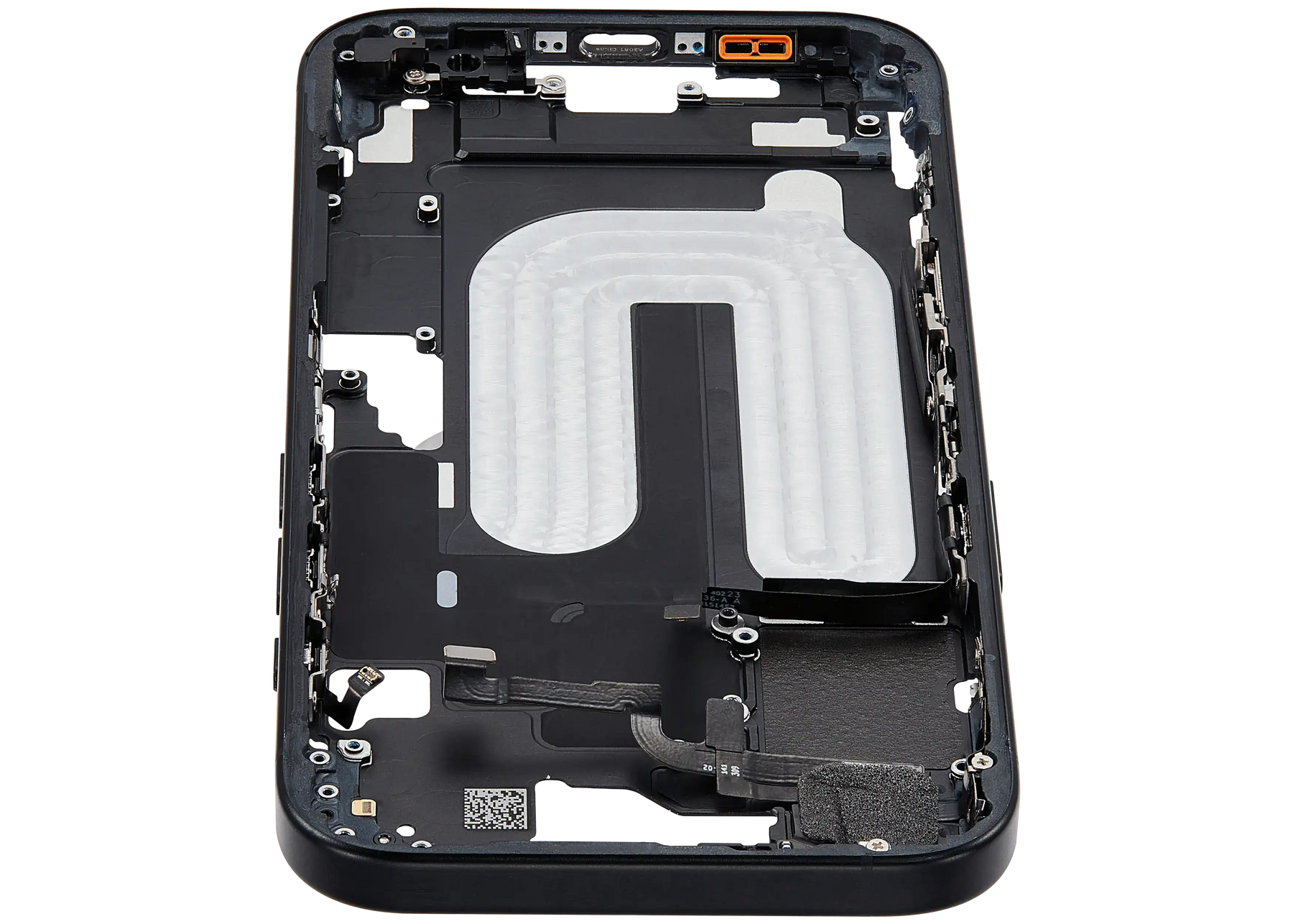 Mid-Frame Housing With Power And Volume Button Compatible For iPhone 16 (US Version) (Used OEM Pull: Grade A) (Black)