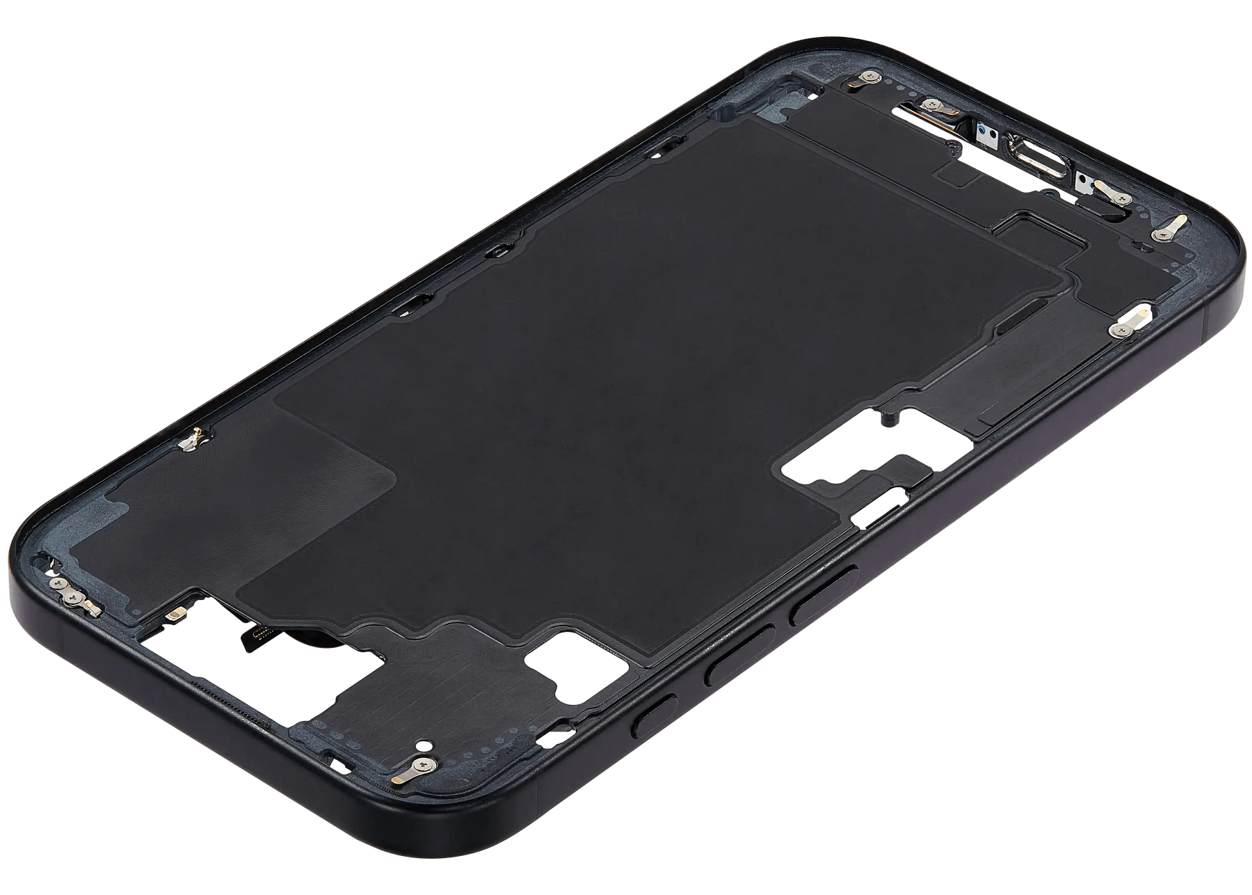 Mid-Frame Housing With Power And Volume Button Compatible For iPhone 16 (US Version) (Used OEM Pull: Grade A) (Black)