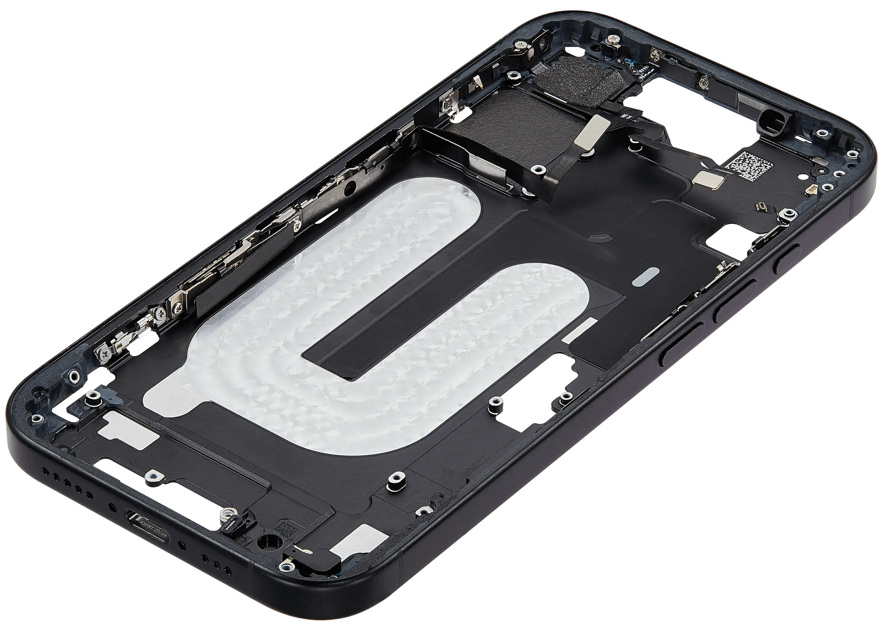 Mid-Frame Housing With Power And Volume Button Compatible For iPhone 16 (US Version) (Used OEM Pull: Grade A) (Black)